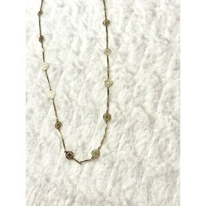 Vintage Gold Tone Filigree Medallion‎ Station Necklace Long Chain